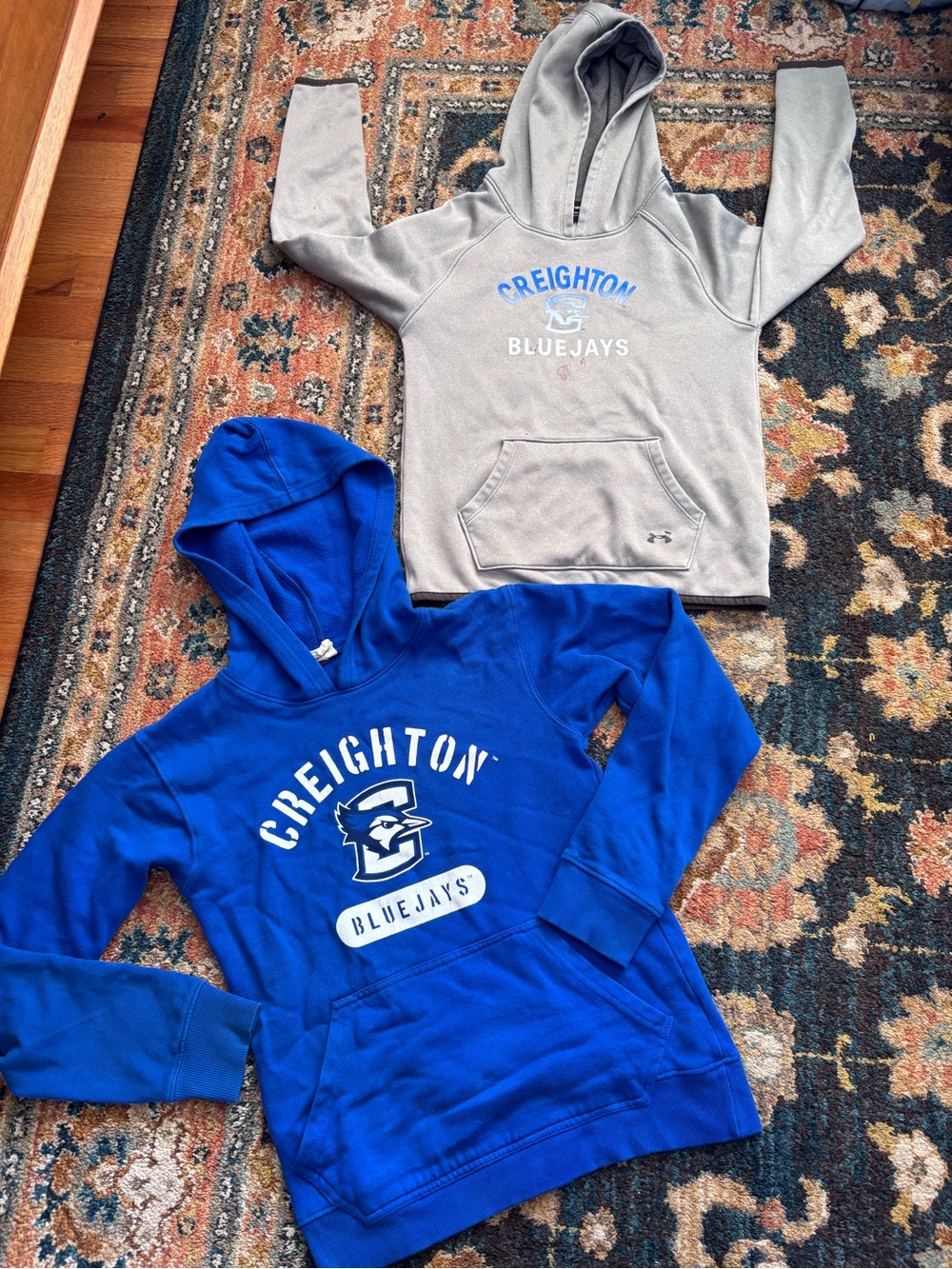 2 Creighton Bluejay Kids Hoodie Sweatshirt - Blue and Gray